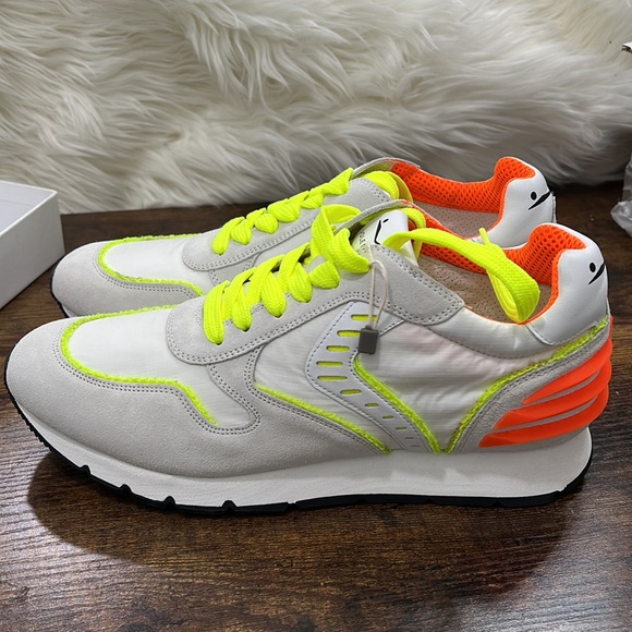 Voile Blanche Mens Sneaker White Neon Yellow and Orange Suede Shoes Size… - Picture 5 of 13